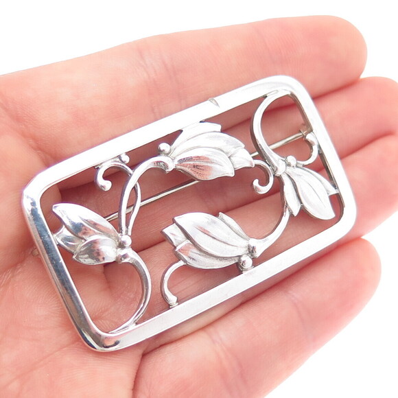 GEORG JENSEN 925S Sterling Silver Antique Denmark Floral Vine Pin Brooch #295